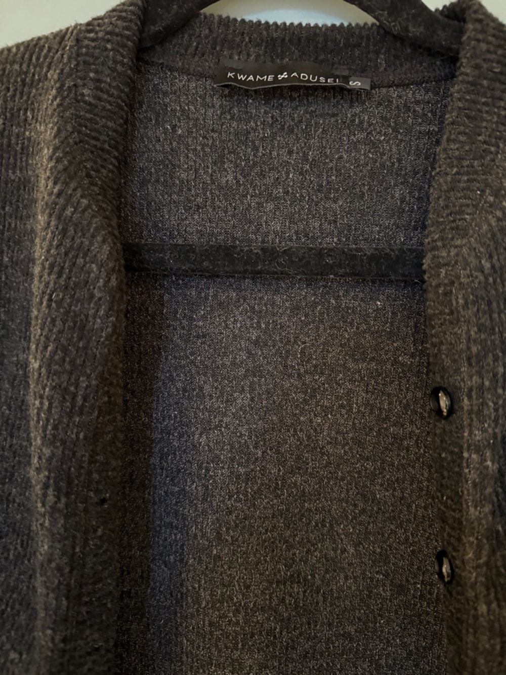 Kwame Adusei Designer Dark Grey Button-Front Cropped Sweater Cardigan